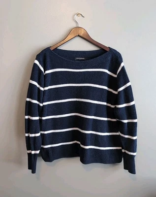 Banana Republic Size Large Blue Knit Sweater Womens Pullover White Stripe Boat - Image 1 of 4
