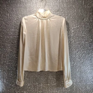 Lourdes Chavez Seiden-Satin-Bluse mit Rüschenkragen Größe 6 Langarm elfenbeinfarben - Bild 1 von 10