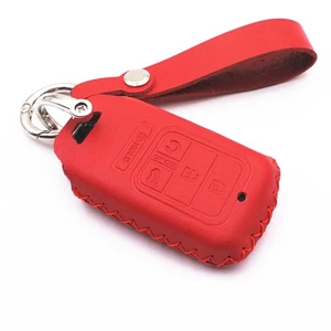 Red Leather Key Cover Fob Case For Honda Accord Pilot CR-V Civic 5 Buttons - Picture 1 of 5