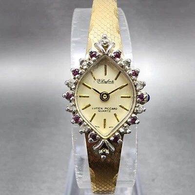 Lucien Piccard Dufonte Watch Women 14mm Champagne Dial Gold Tone Ruby Bezel Runs - Image 1 of 4