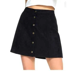 PERSUN Women's Button Front High Waist Faux Suede A-Line Mini Short Skirt - Picture 1 of 5