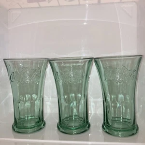 Vintage 3er Set Coca-Cola Libby schwer grün geriffelt Trinkglas 16 fl.oz - Bild 1 von 4