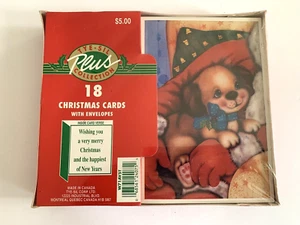 Vintage Weihnachten Tye-Sil Santa Kuscheln Welpe Hund Karten 18 Karten mit Umschlägen Neu aus altem Lagerbestand - Bild 1 von 3