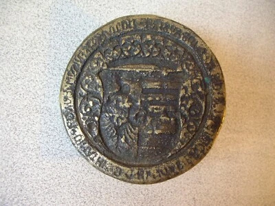 Ancien seau tampon blason ville Saint Jacques de Compostelle en bronze de 7 cm - Photo 1/2