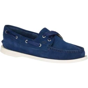Women's SPERRY A/O Satin Lace Navy Blue Nubuck 2-Eye Boat Shoes NEW - Picture 1 of 6