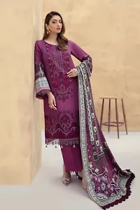 Original Ramsha Viscose 3pcs Suit Linen Winter Collection. Unstitched. Purple - Picture 1 of 5