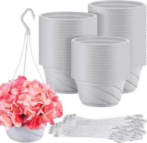 50 Pcs Plastic Hanging Planter Round Pot Plants Containers W/ Hook Flower Holder - Picture 1 of 7