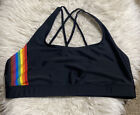 Women's Pride Adult Humankind Swim Top Black With Rainbow Striped Size Xl