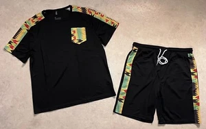 NWT ✅ Luc Matton ✅ T-Shirt & Shorts 2pc Hipster Patchwork Outfit ✅ Size Large - Picture 1 of 24