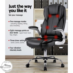 BLACK OFFICE CHAIR COMPUTER CHAIR WITH 8 POINT MASSAGE AND ARMRESTS - Picture 1 of 7