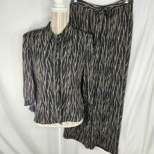 cynthia howie maggy boutique Black Tan Abstract Print Wide Leg Pant Suit Size 6 - Picture 1 of 16