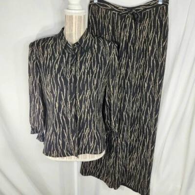 cynthia howie maggy boutique Black Tan Abstract Print Wide Leg Pant Suit Size 6 - Image 1 of 4