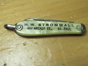 NOS UNUSED VTG MINI STROMWALL ST PAUL UTICA POCKET KNIFE LANYARD KEY RING BAIL - Picture 1 of 10