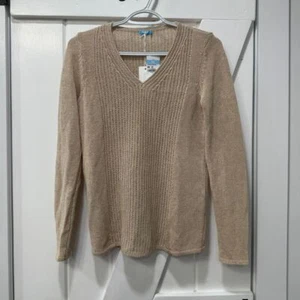 J McLaughlin Donovan Pullover XS hellbraun Strick Langarm V-Ausschnitt Havanna Baumwolle Neu mit Etikett - Bild 1 von 7
