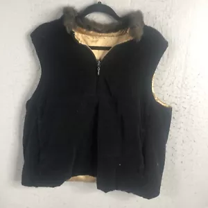 Susan Bristol Vest Womens 1X Plus Size Gold Metallic Faux Black Suede Reversible - Picture 1 of 18