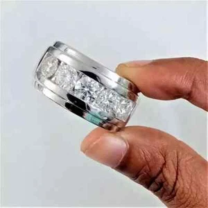 5.00Ct Lab Created Diamond Men's Engagement Wedding Band 14k White Gold Plated - Picture 1 of 5