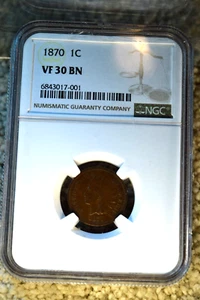 1870 INDIAN HEAD CENT NGC CERTIFIED VERY FINE--30 BROWN TERRIFIC CENT #79 - Picture 1 of 5