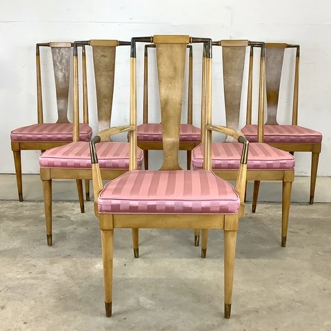 Mid-Century Highback Burl Dining Chairs by JL Metz- six Cover