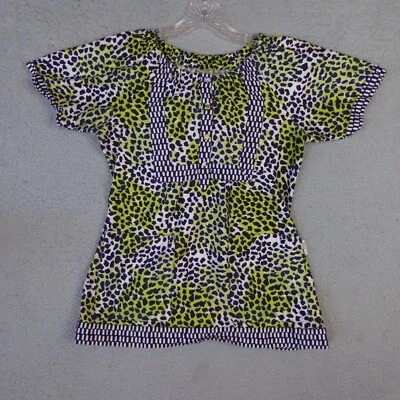 Koi Scrub Top Women's Small Green Animal Print Kathy Peterson Bella Pockets Boho - Image 1 of 4