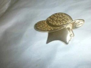 BOLD UNIQUE LADY IN HAT GOLD-TONE BROOCH - Picture 1 of 3