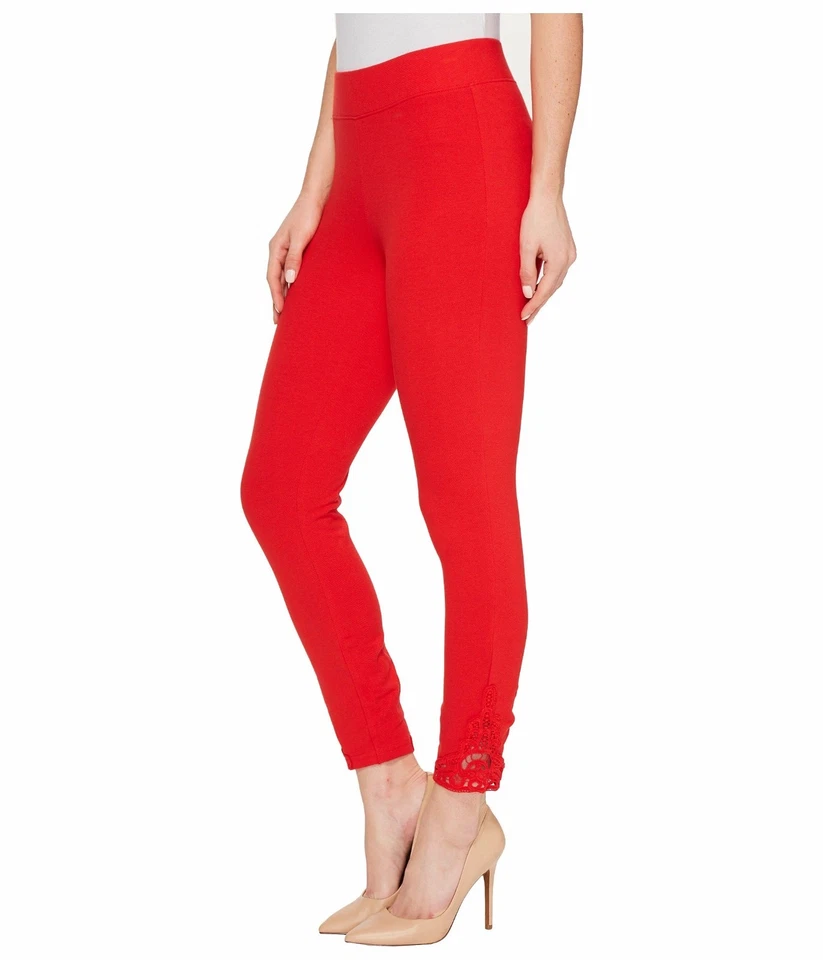 Leggings capri de piqué elásticos tono U17509 rojo alerta/cintura ancha ribete encaje - $36 Foto 1 de 1