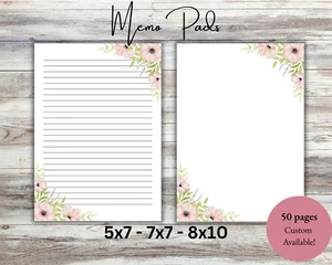Pink Memo Pads, Floral Notepad, Writing Pads, Cute Notepad, Office Gift Idea - Picture 1 of 3