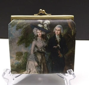 Vintage 1960's small fabric coin purse with 18th century painting scene - Picture 1 of 5