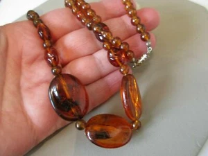 CUTE VINTAGE BARREL CLASP FAUX AMBER EARLY PLASTIC BEADS NECKLACE 1940s 1950s UK - Picture 1 of 1