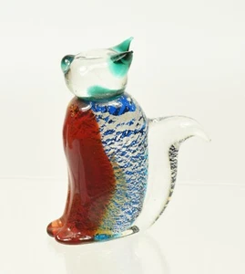 Beautiful Murano Art Glass Cat ~ Red Gold Green & Silver Inclusions - Foto 1 di 4