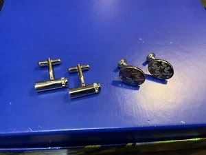 2 Pairs Of Enamelled Silver Plated Dress Cufflinks - Picture 1 of 4