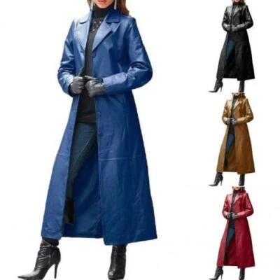 Abrigo cortavientos mujer imitación cuero extra largo solapa de un solo pecho 4XL 5XL L Foto 1 de 4