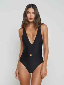 L'agence Einteiler Badeanzug Damen schwarz/gold Münze Lisa Plunge Größe Large - Bild 1 von 9
