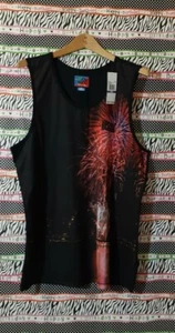 Slowbucks Mens Tank Tops Sleeveless T-Shirt Fireworks Printed Blk Size 2XL - Picture 1 of 4