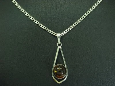 925 Argento Sterling Collana & Ciondolo Con Ambra Ricoperto/13,9g/60,9 CM - Immagine 1 di 3
