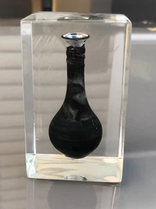 Ancient Antique Black Glass Perfume or Ink Bottle Encased in Lucite - Picture 1 of 14