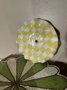 Mackenzie Childs Yellow Check Ceramic 7”Plate Fluted With Hole - Picture 1 of 3