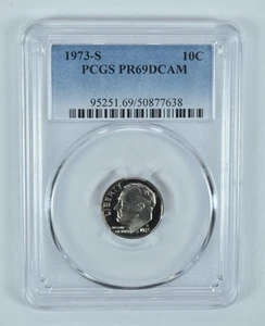 1973-S Roosevelt Dime PR69 DCAM PCGS Blue Label - Picture 1 of 5