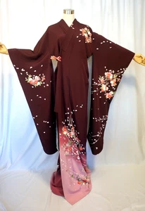 Japanischer Kimono SEIDE "FURISODE", A Shower of Cherry Browsoms, lila, L5'4"...4529 - Bild 1 von 10