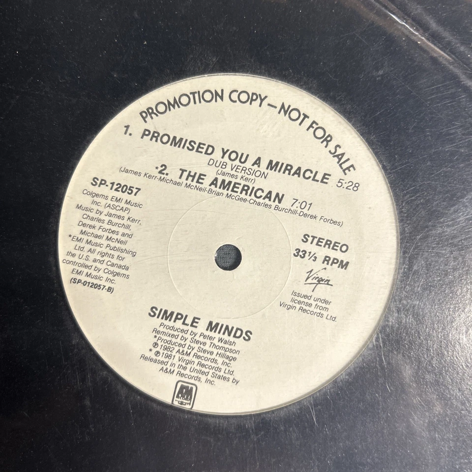 SIMPLE MINDS PROMISED YOU A MIRACLE RARE PROMO 12" VINYL 1981 VIRGIN VINTAGE - Image 1 of 4