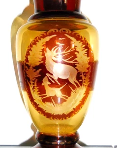 VASO CRISTALLO VINTAGE BOHEMIEN TAGLIO A TRASPARENTE BELLISSIMO DESIGN AMBRA CERVO NR - Foto 1 di 7