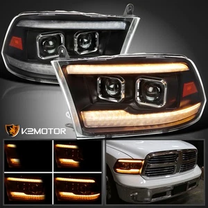 Amber DRL Fits 2009-2018 Ram 1500 2500 3500 LED Sequential Projector Headlights - Picture 1 of 13