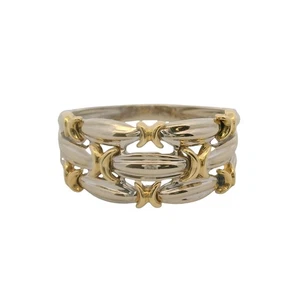 Solid 18kt White and Yellow Gold 3-Band Faux Stack Ring Size 6 - Picture 1 of 5