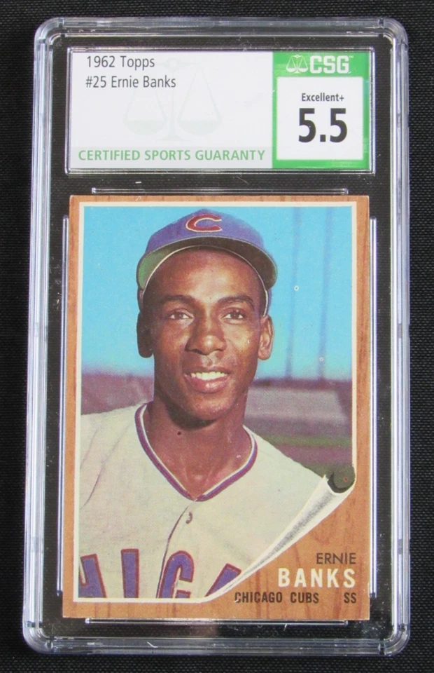 1962 Topps #25 Ernie Banks Cubs HOF CGC 5.5 EX+ Nice Z754 - Image 1 of 2
