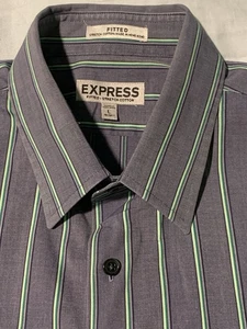 Express 1MX Fitted Stretch Cotton Gray Striped Button Long Sleeve Shirt Men's L - Picture 1 of 7