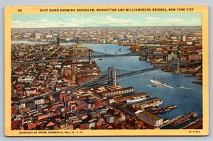 Vintage East River NY Postcard Brooklyn Manhattan Williamsburg Bridges - Picture 1 of 2