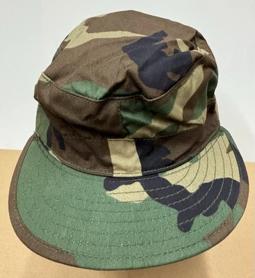 US Army Military Issue Woodland Camouflage Cold Weather Cap w/ Ear Flaps Size 7 - Image 1 of 4