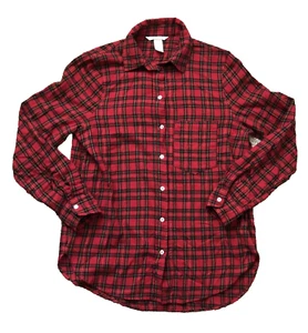 H & M Women's Red Plaid Button Up Shirt Size 4 - Picture 1 of 5