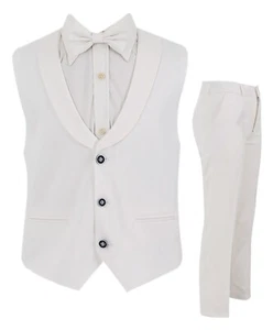 Baby Boy Communion Waistcoat Suit  Christening Linen Cotton White 3 Piece Set - Picture 1 of 10