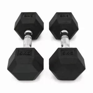 5kg x 2 Hex Dumbbells Set Rubber Coat Dumbell Hand Weights Strength Gym Fitness - Picture 1 of 11