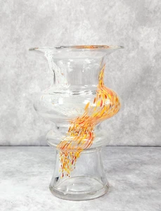 Vintage 9" Glass Art Pottery Boho Style White Orange Decorative Jar Home Decor - Picture 1 of 16